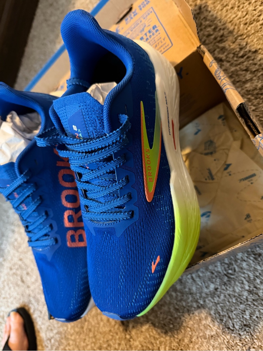 Brooks Women's Running Shoes in Royal Blue with Neon Green and Orange Accents - Picture 4 of 13